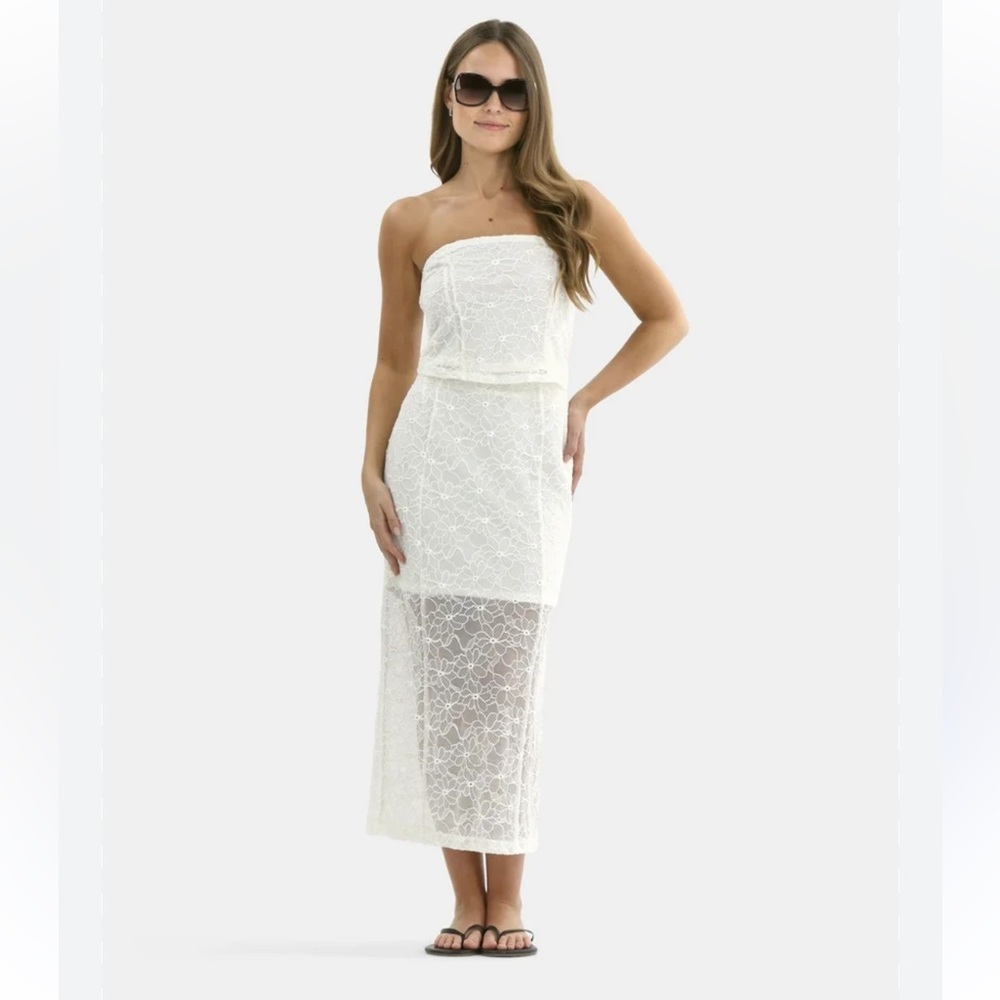 NWT No Boundaries White Lace Tube Top and Midi Skirt Set Size Large